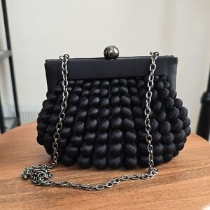 Sondra Roberts Black Satin Beaded Mini Bag With Gun Metal Hardware